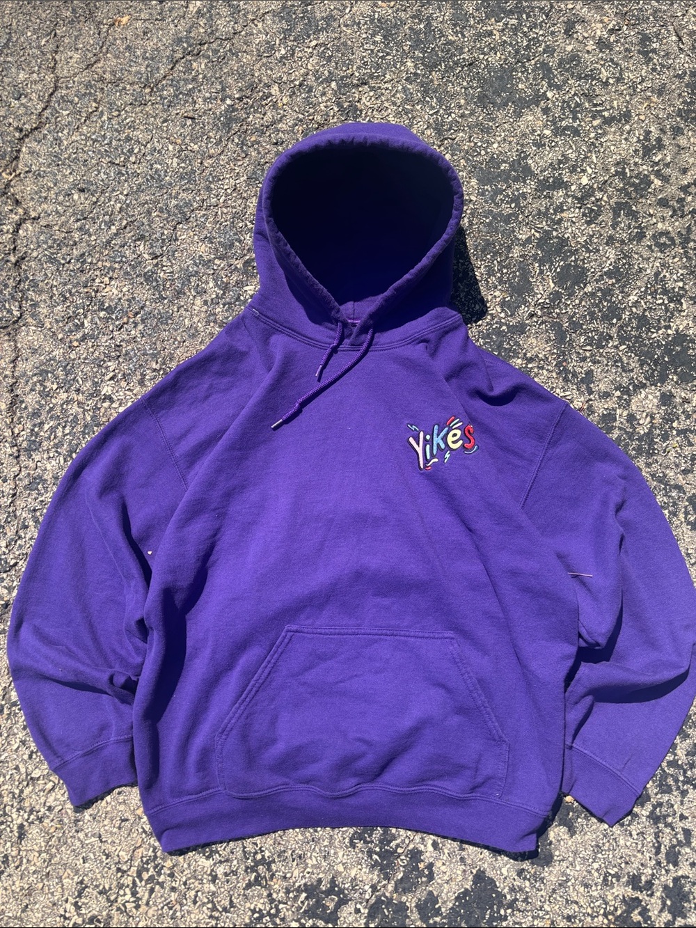 Y2K Yikes Mens Large Purple Fleece Graphic Pullover Hoodie
